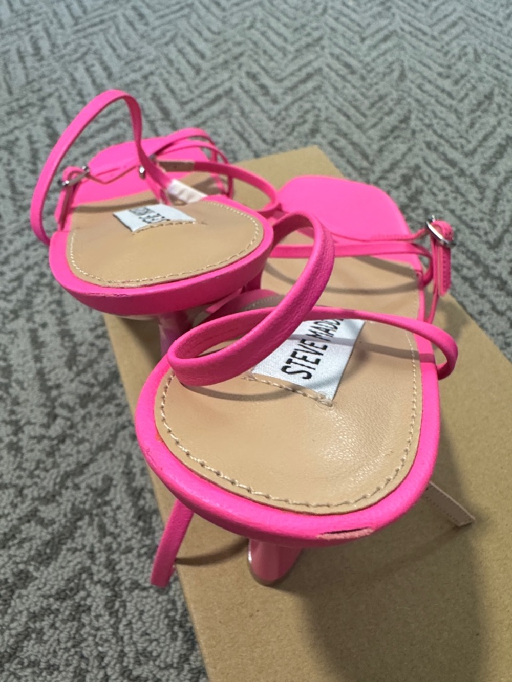 Steve Madden Neon Pink Strappy Square-Toe Heels - Picture 5 of 12